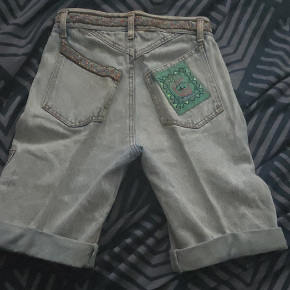 Embroidered Denim Shorts with Beaded Details - Picture 2 of 6